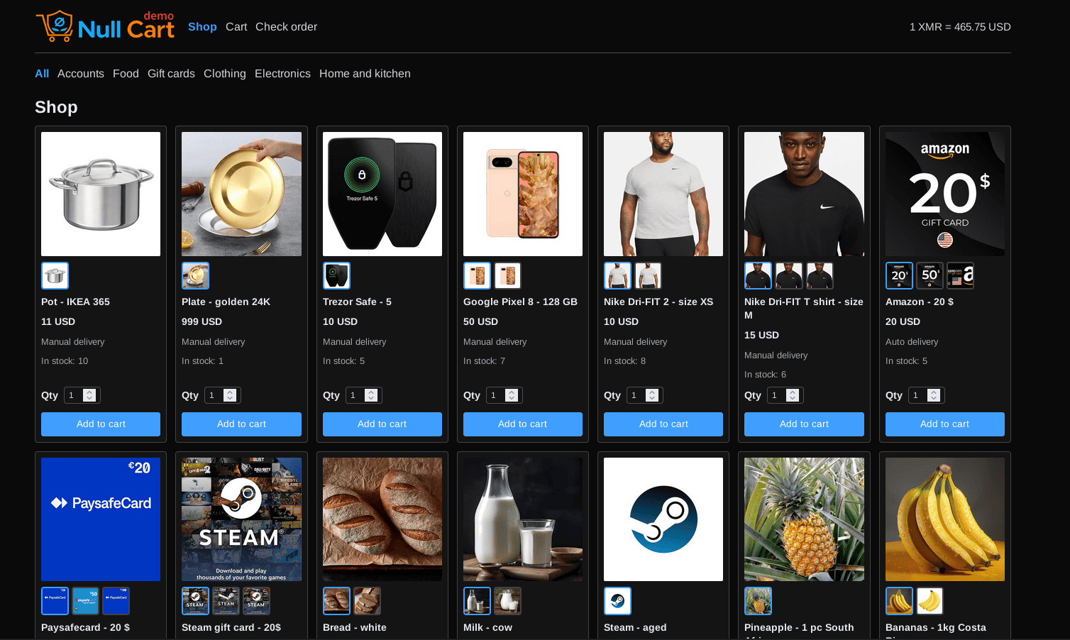 Storefront product catalog